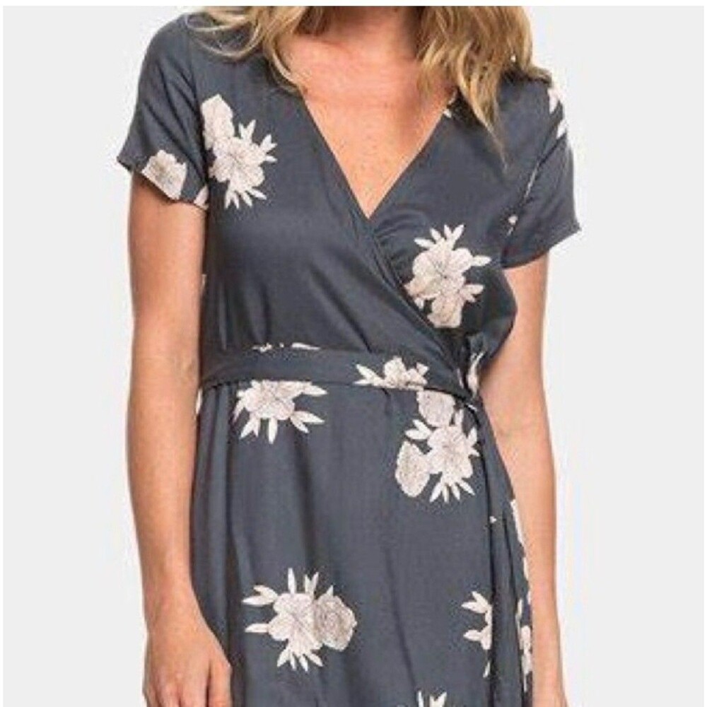 Roxy District Day Maxi Wrap Around Dress Women's S Short Sleeve V-Neck Floral - Picture 4 of 16